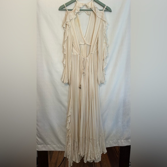 Free People Huxley Maxi Dress Ruffle Cutout Open Back Metallic Stripe Size Small - Picture 6 of 16